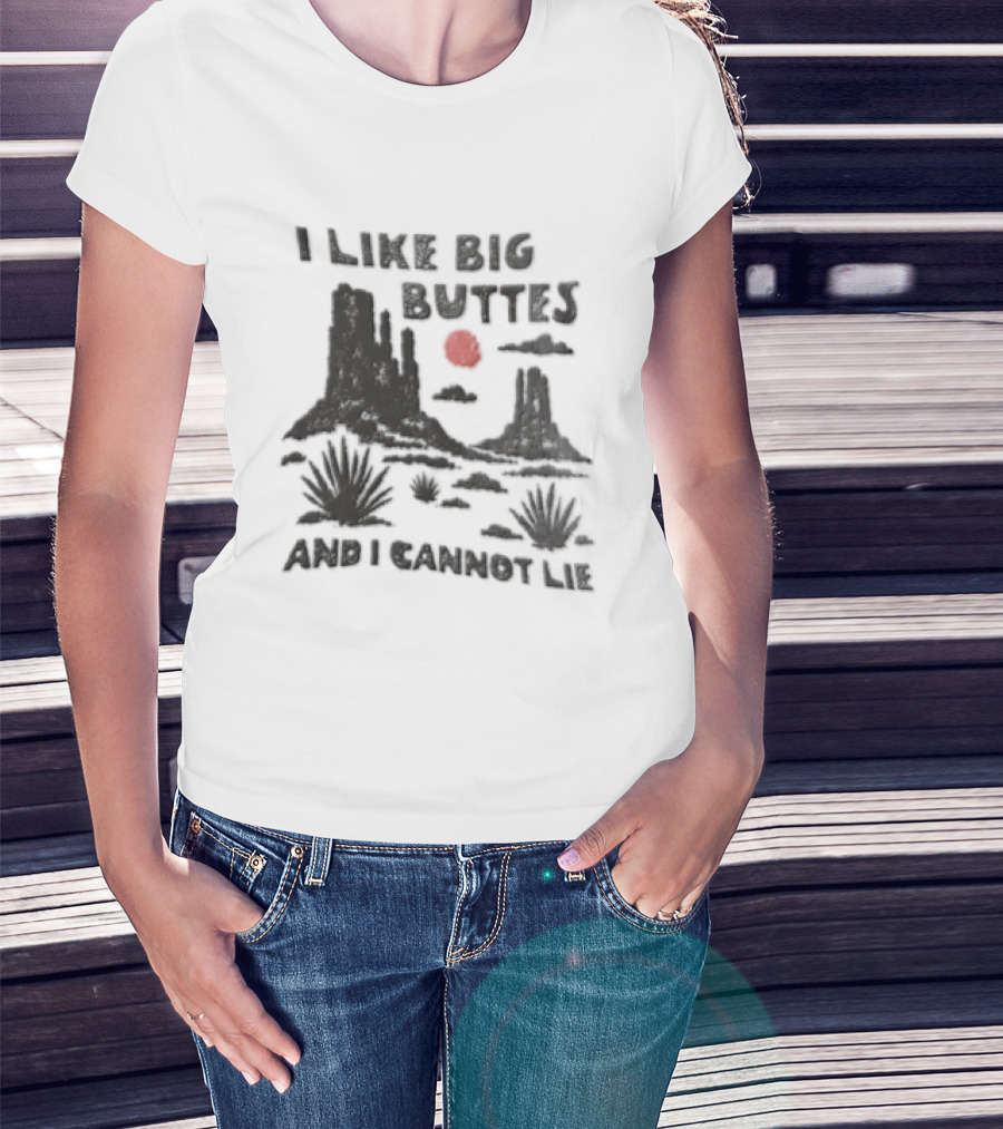 I Like Big Buttes And I Cannot Lie Desert Landscape Cactus Sunset Red Sun T-Shirt