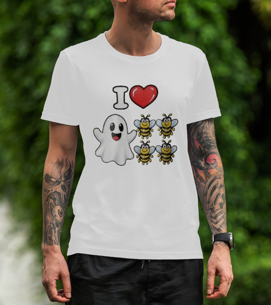 I Love Heart Ghost Honeybees Fun Halloween Cute T-Shirt
