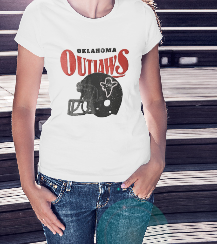 Oklahoma Outlaws Distressed Black Helmet Masked Bandit 2025 T-Shirt