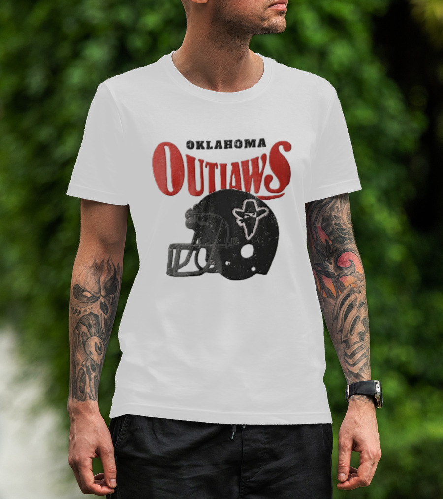 Oklahoma Outlaws Distressed Black Helmet Masked Bandit 2025 T-Shirt