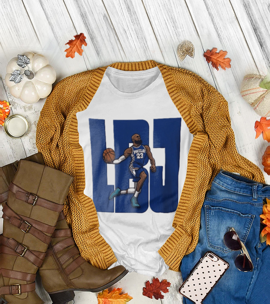 Philadelphia 76ers Phila 23 Cartoon Caricature Basketball Player Dribbling Lbj T-Shirt