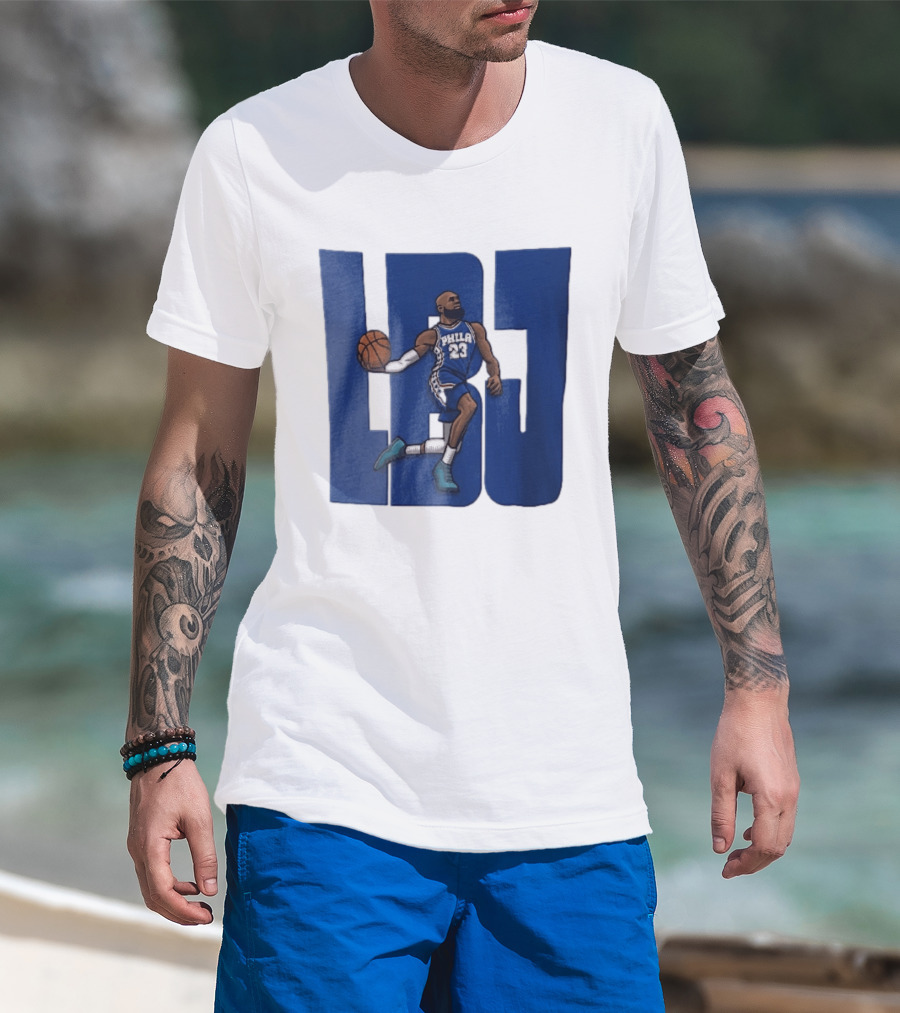 Philadelphia 76ers Phila 23 Cartoon Caricature Basketball Player Dribbling Lbj T-Shirt