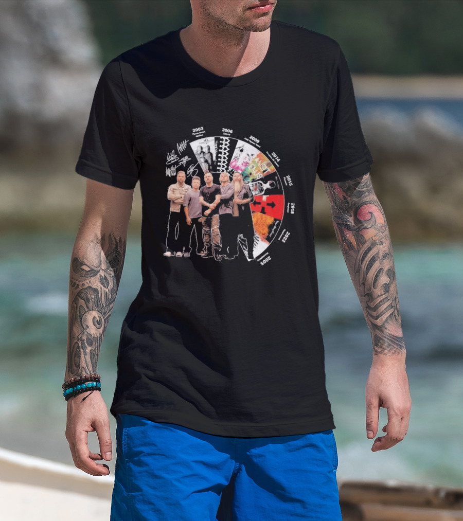 Three Days Grace Albums Timeline With Band Signatures And Discography Dates T-Shirt