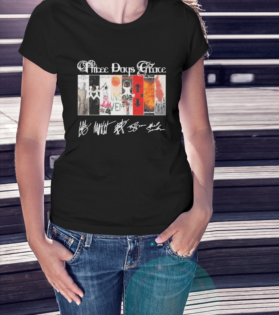 Three Days Grace All Album Covers Band Signatures T-Shirt