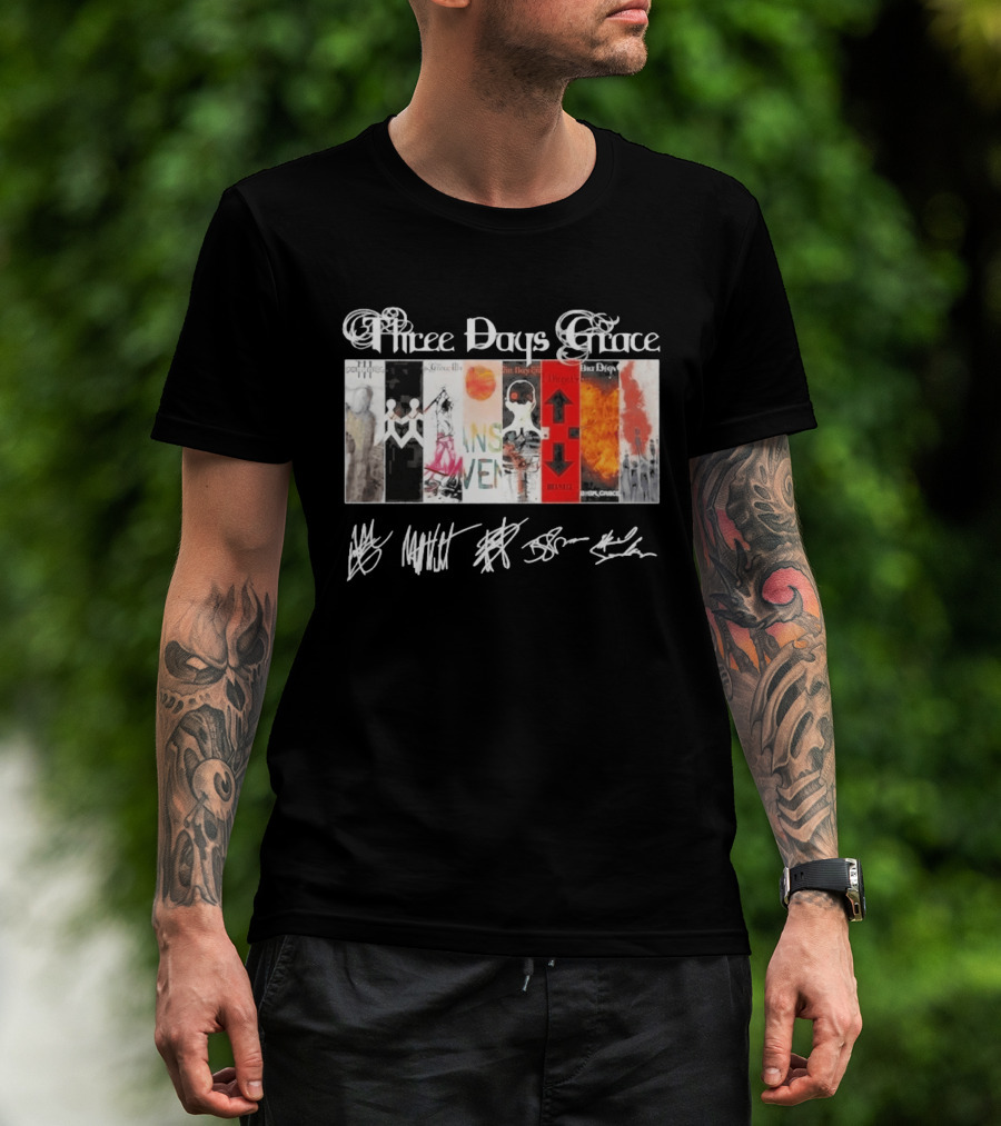 Three Days Grace All Album Covers Band Signatures T-Shirt