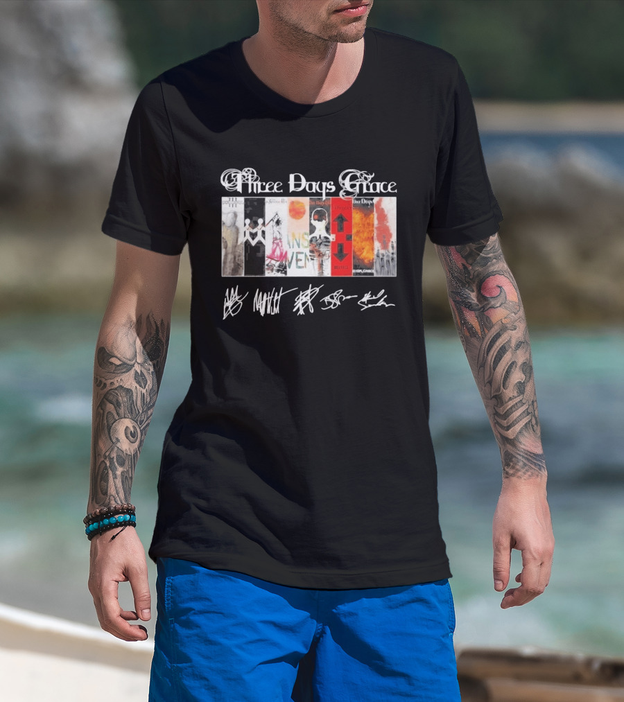 Three Days Grace All Album Covers Band Signatures T-Shirt