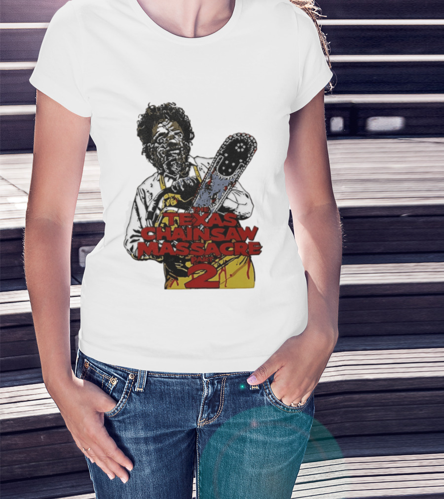 Texas Chainsaw Massacre Part 2 Leatherface Villain Bloody Chainsaw T-Shirt