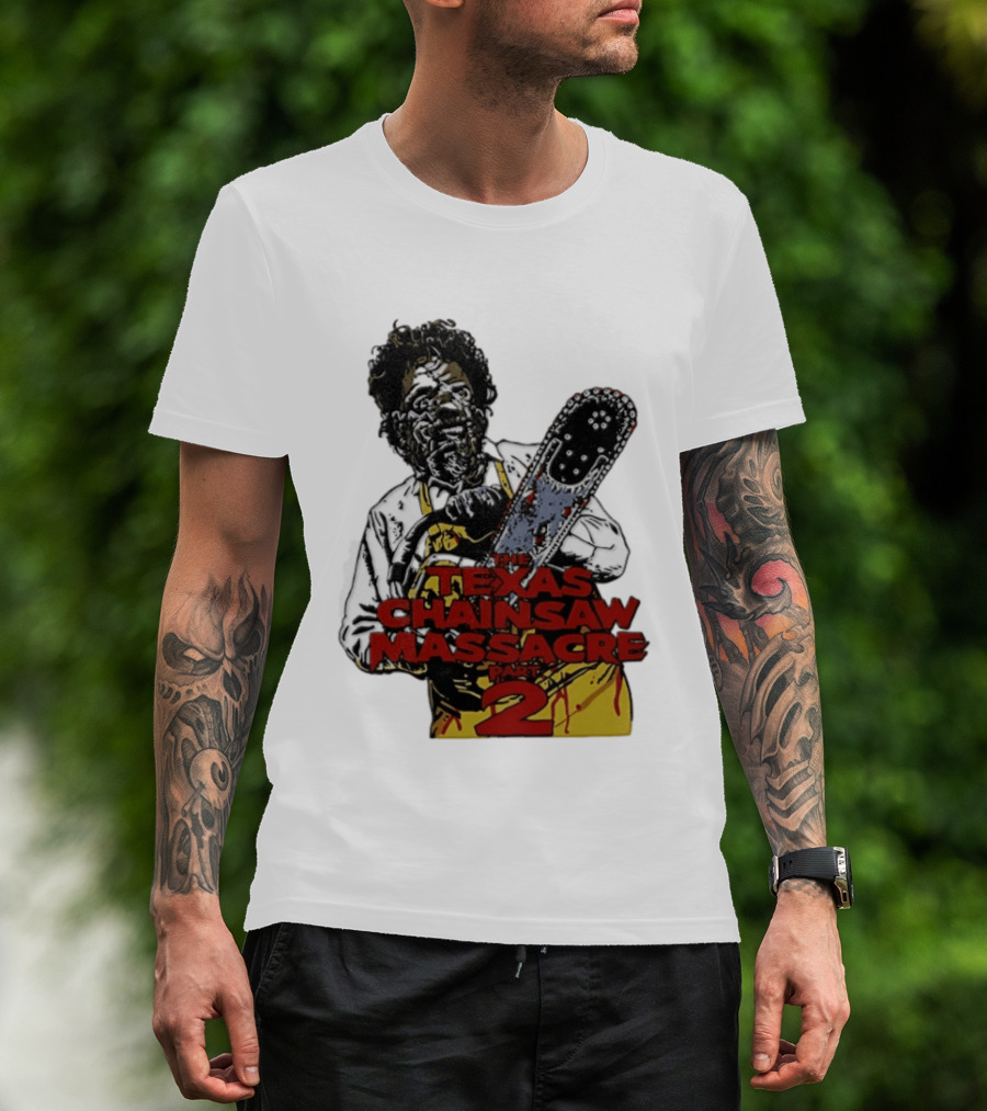 Texas Chainsaw Massacre Part 2 Leatherface Villain Bloody Chainsaw T-Shirt