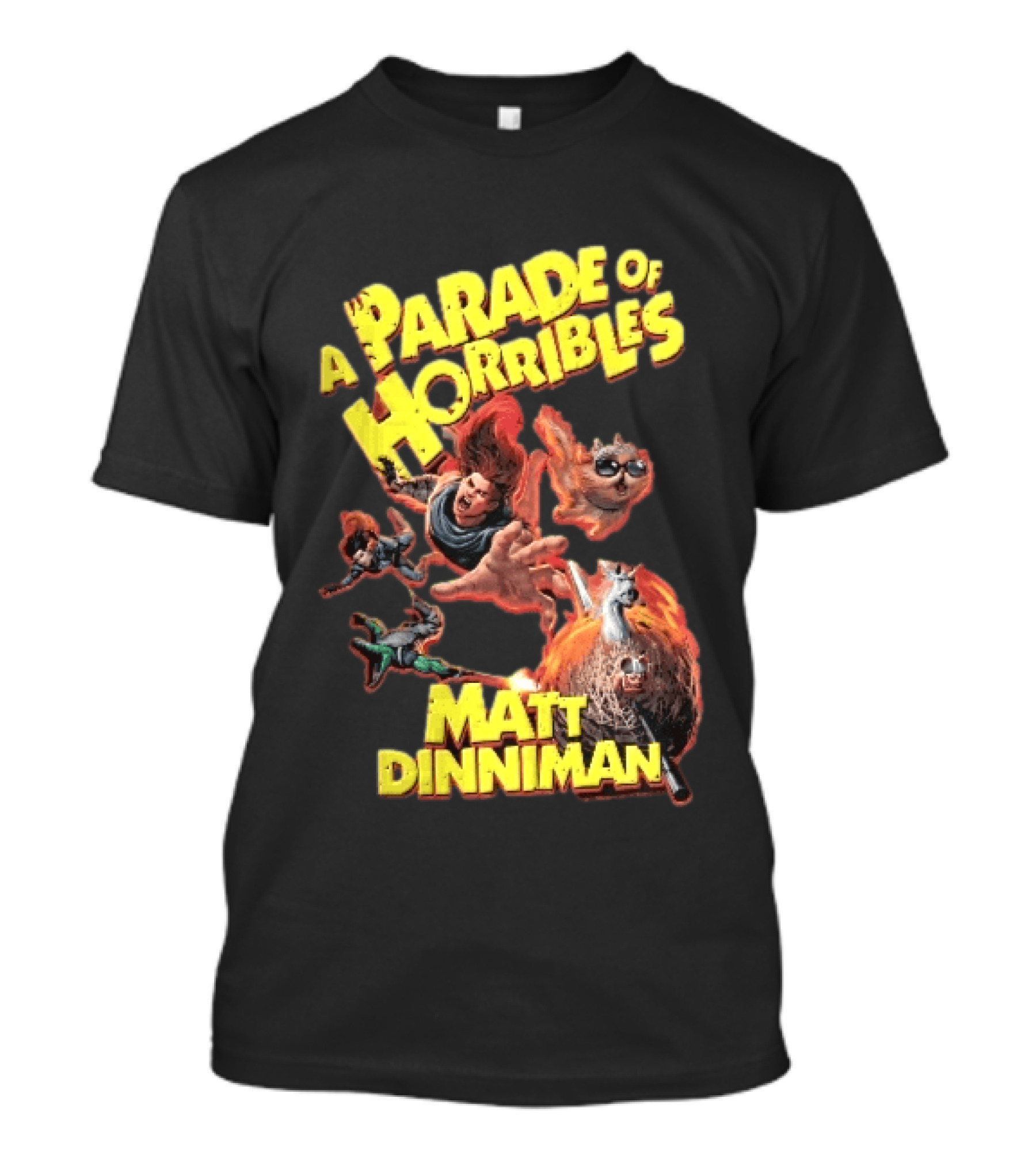 A Parade Of Horribles Matt Dinniman Action Fantasy Characters Flying Flaming Ball Adventure T-Shirt