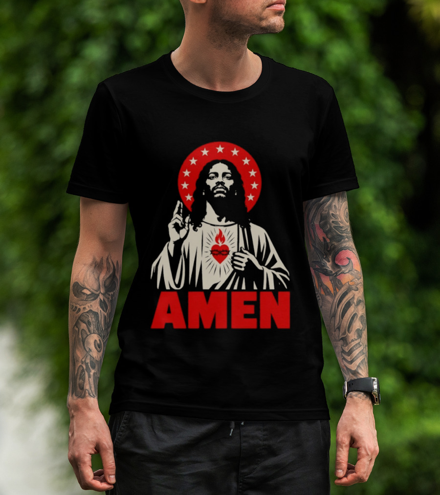 Amen Christ Ain't White Red Stars Iconic Representation T-Shirt