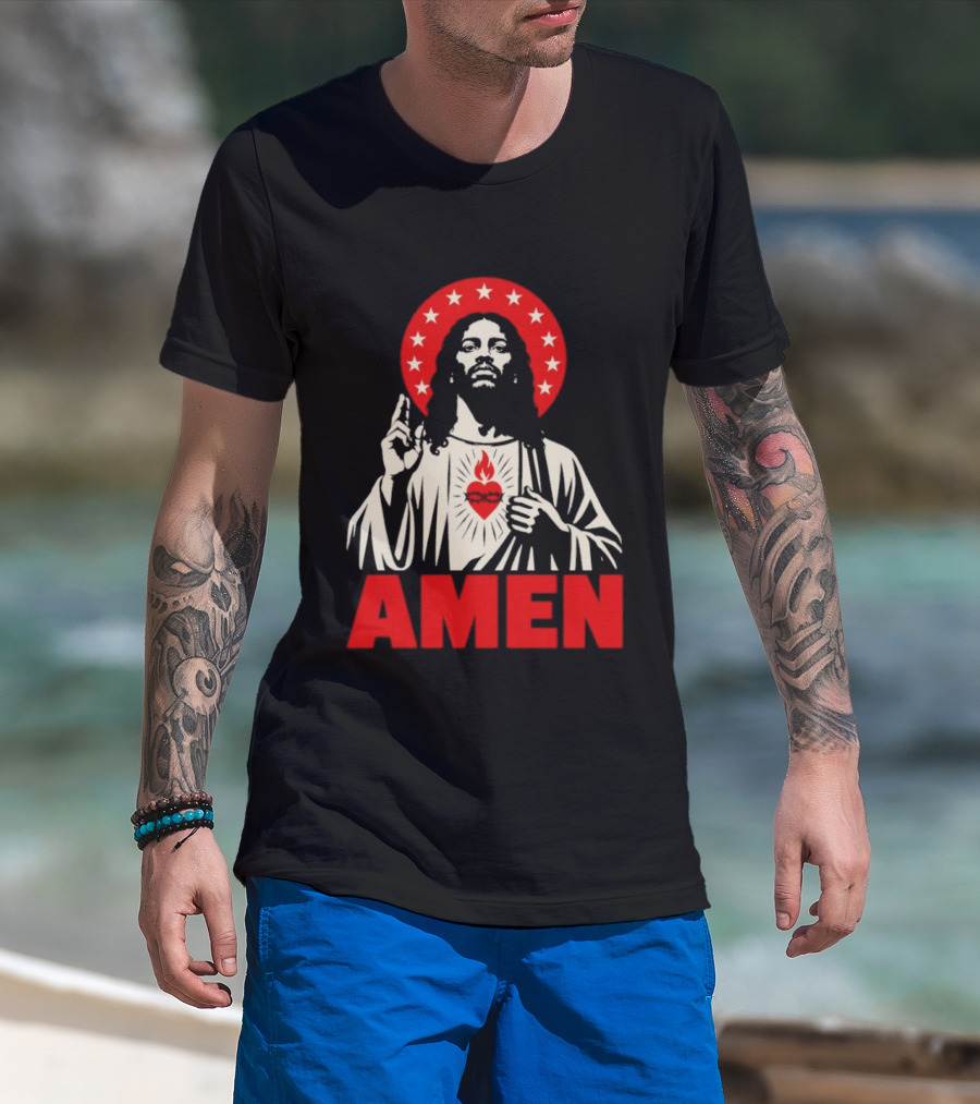 Amen Christ Ain't White Red Stars Iconic Representation T-Shirt