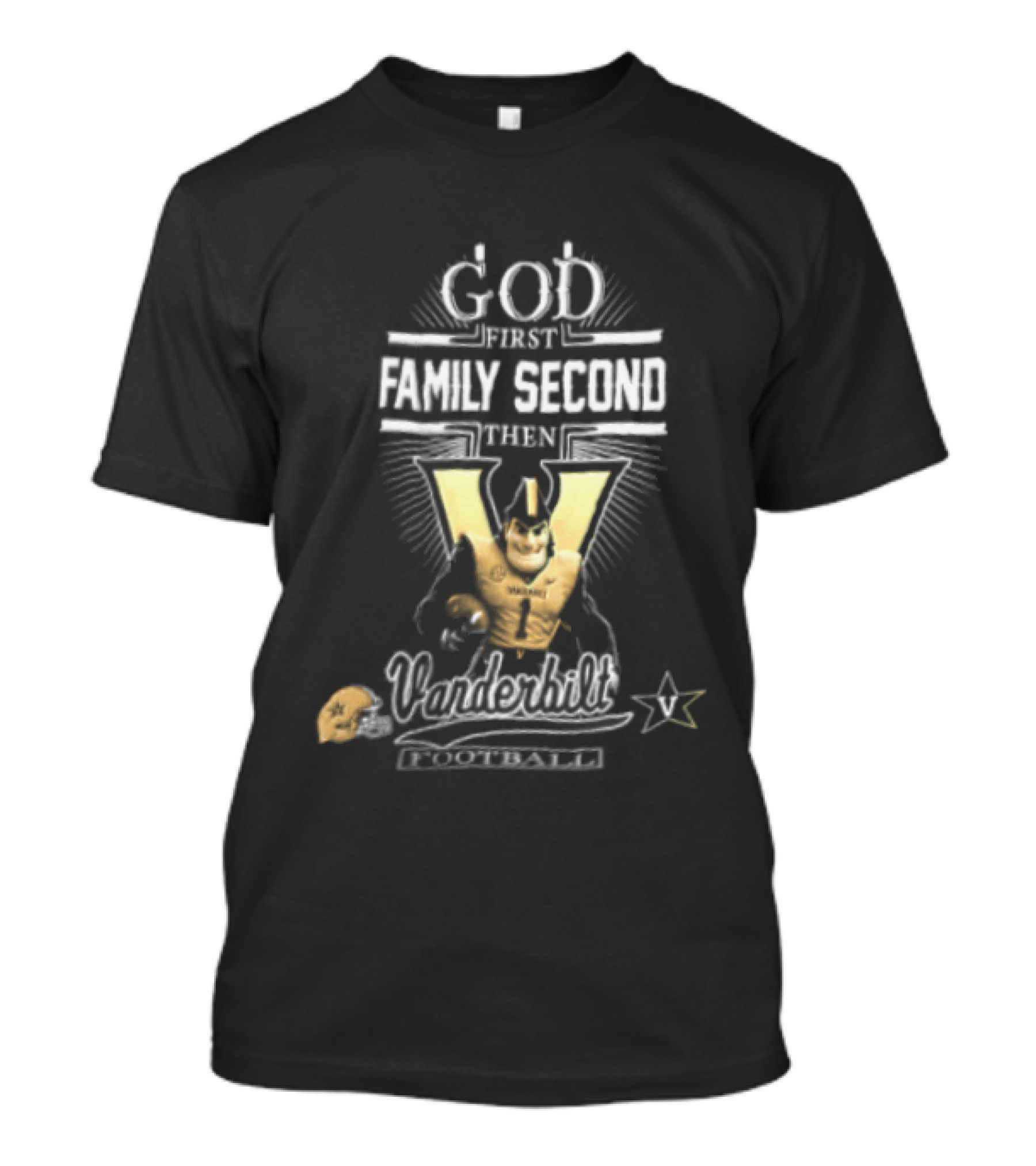 God First Family Second Vanderbilt Football With Mascot And Helmet T-Shirt