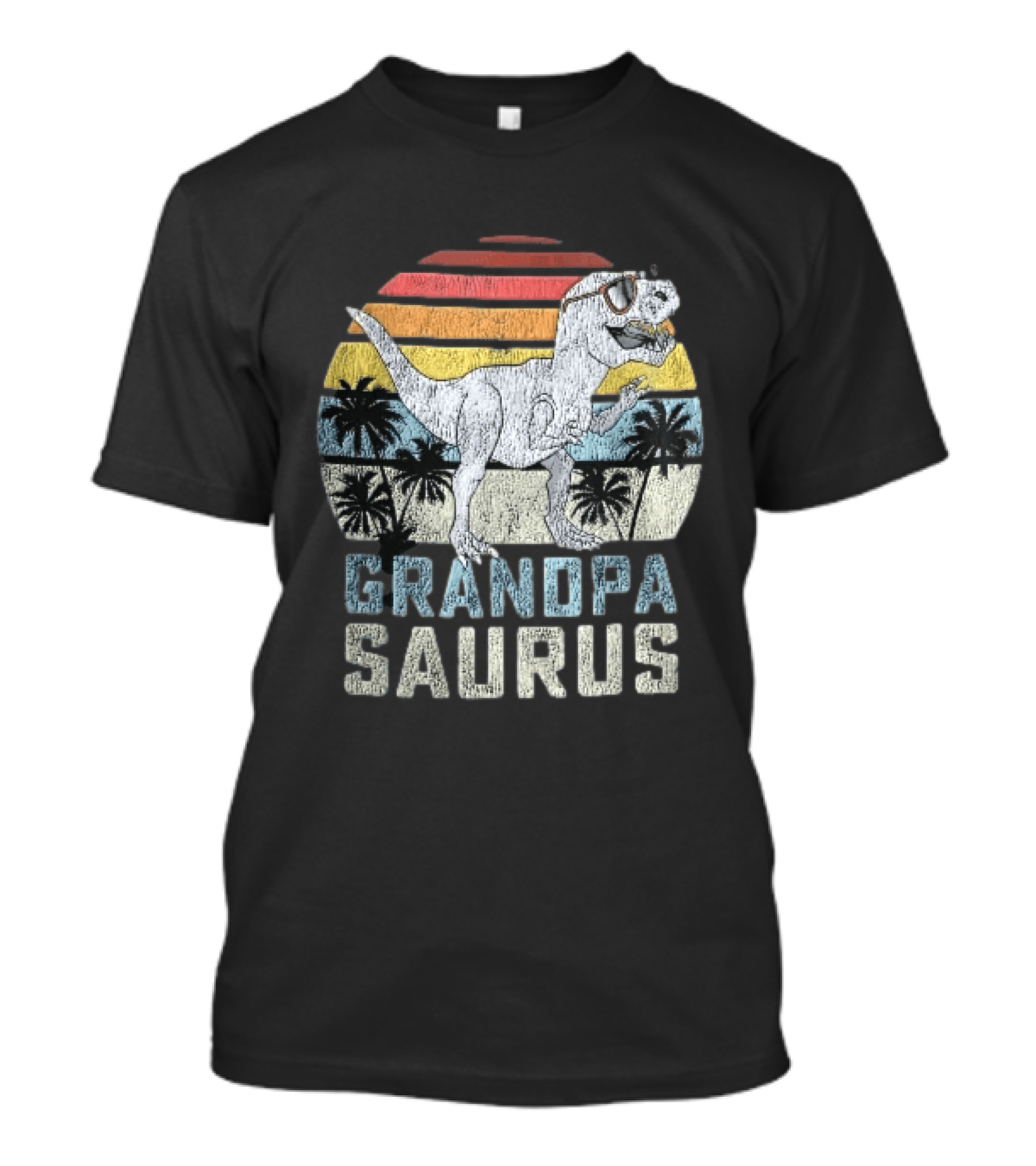 Grandpa Saurus Dinosaur Sunglasses Sunset Palms T-Shirt
