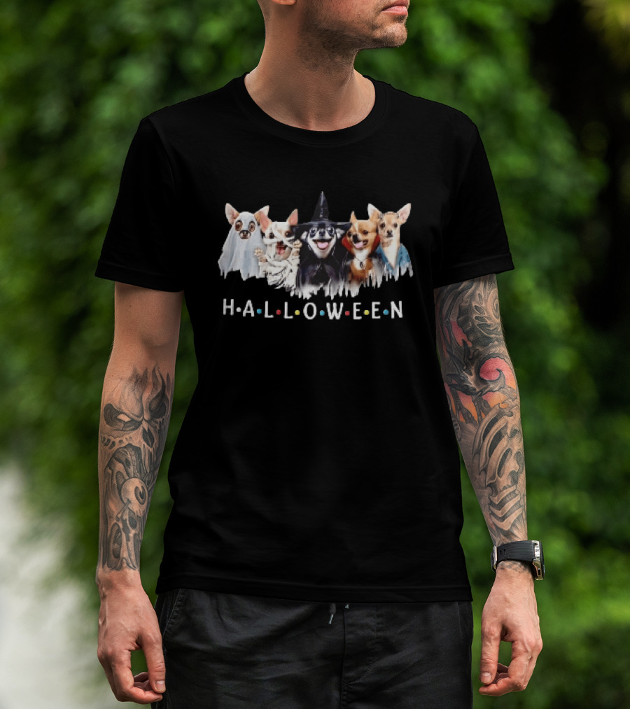 Halloween Five Chihuahuas Ghost Mummy Witch Vampire Costumes T-Shirt