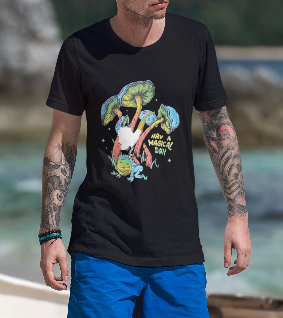 Have A Magical Day Colorful Mushrooms And Frog Pipe Cartoon T-Shirt