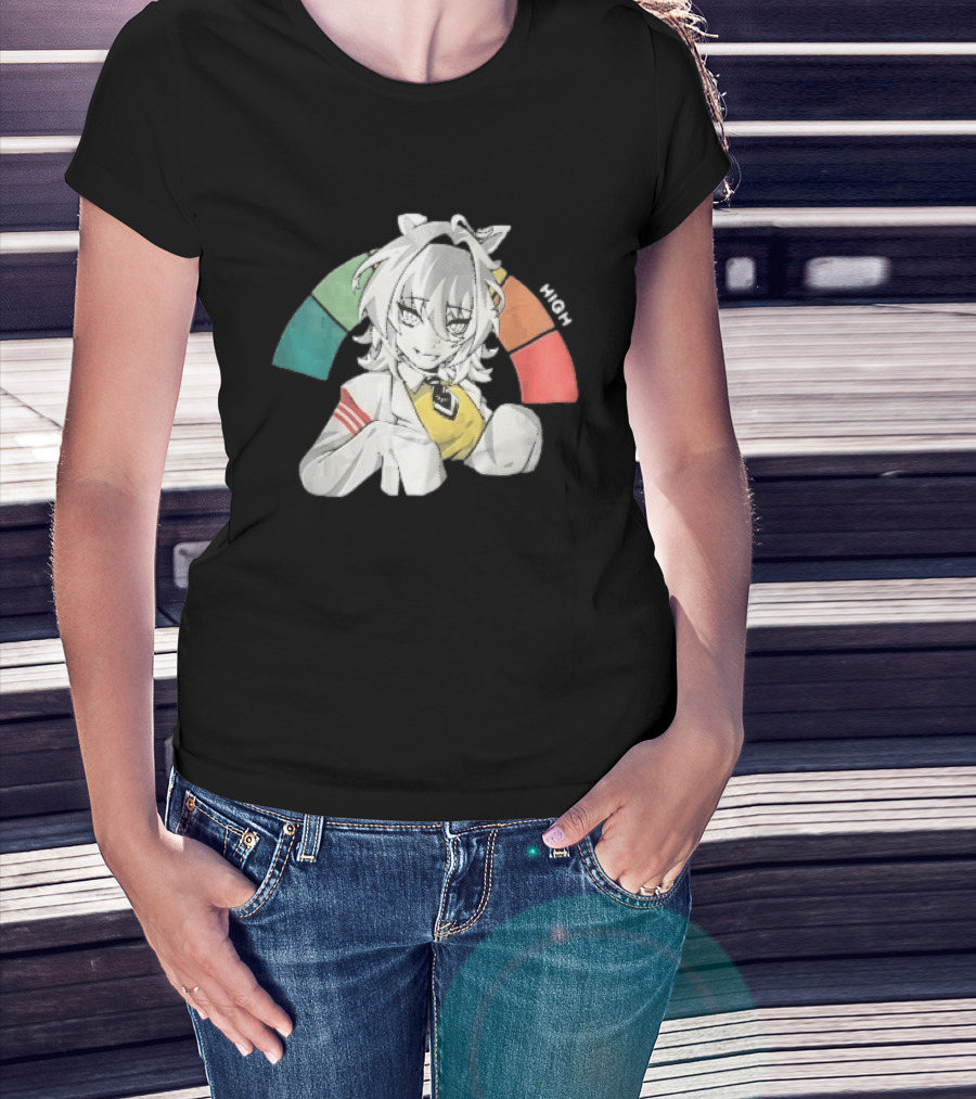 High Anime Cat Girl White Hair Threat Meter Gauge T-Shirt