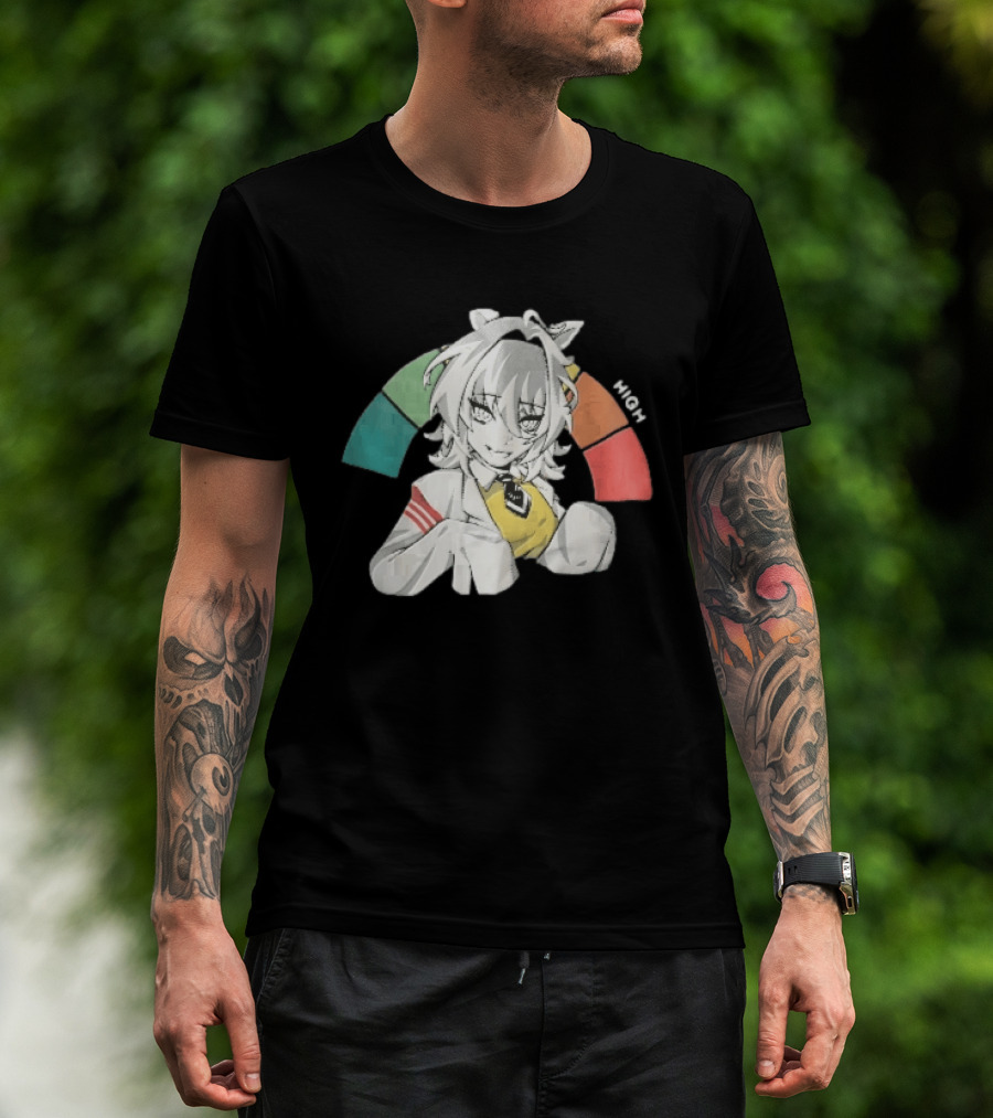 High Anime Cat Girl White Hair Threat Meter Gauge T-Shirt