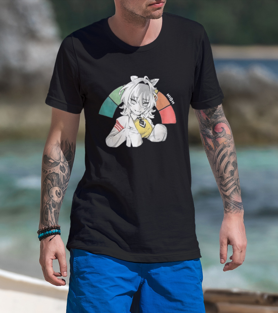 High Anime Cat Girl White Hair Threat Meter Gauge T-Shirt