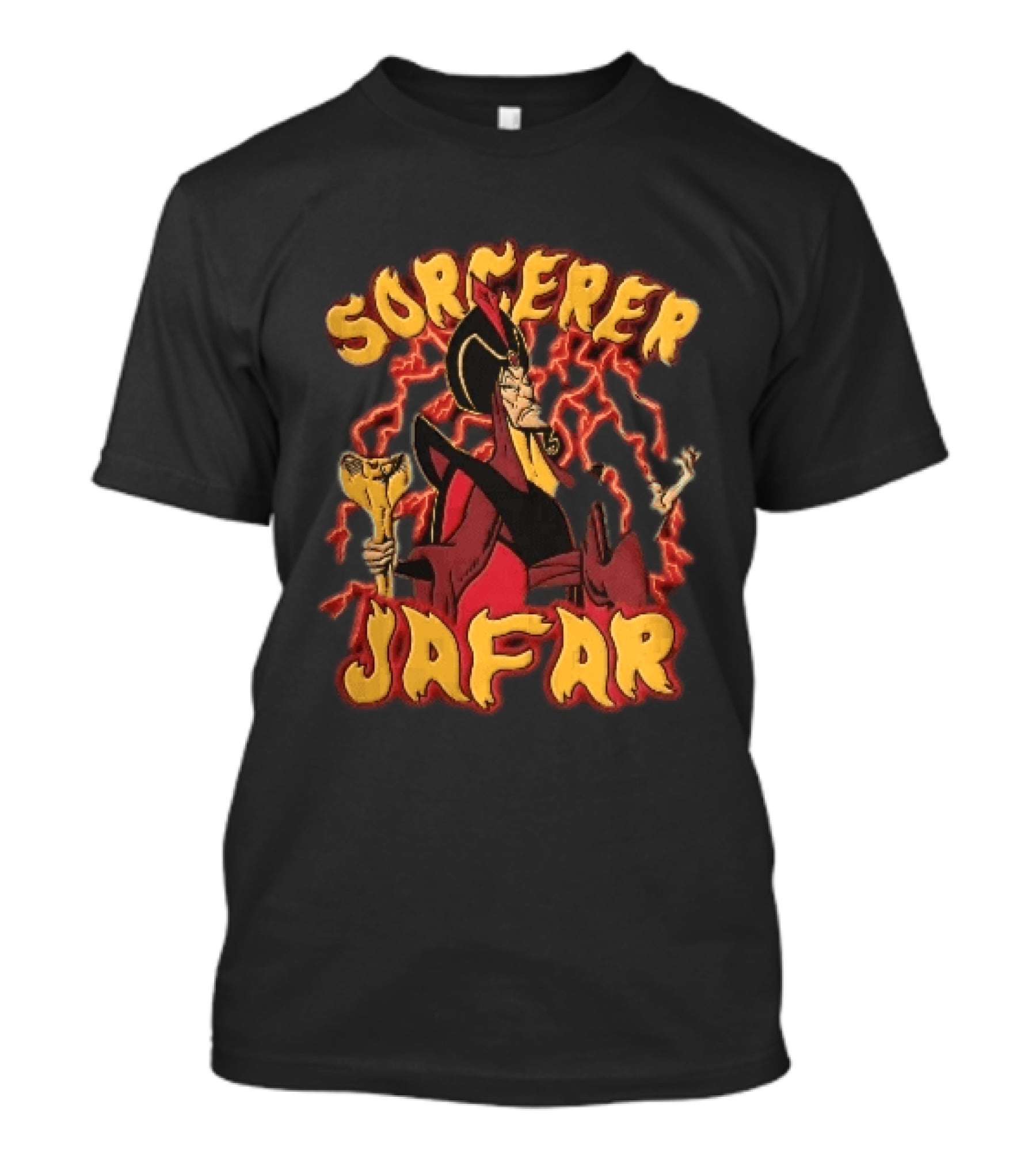 Sorcerer Jafar Holding Cobra Staff Red Lightning Disney Cartoon T-Shirt