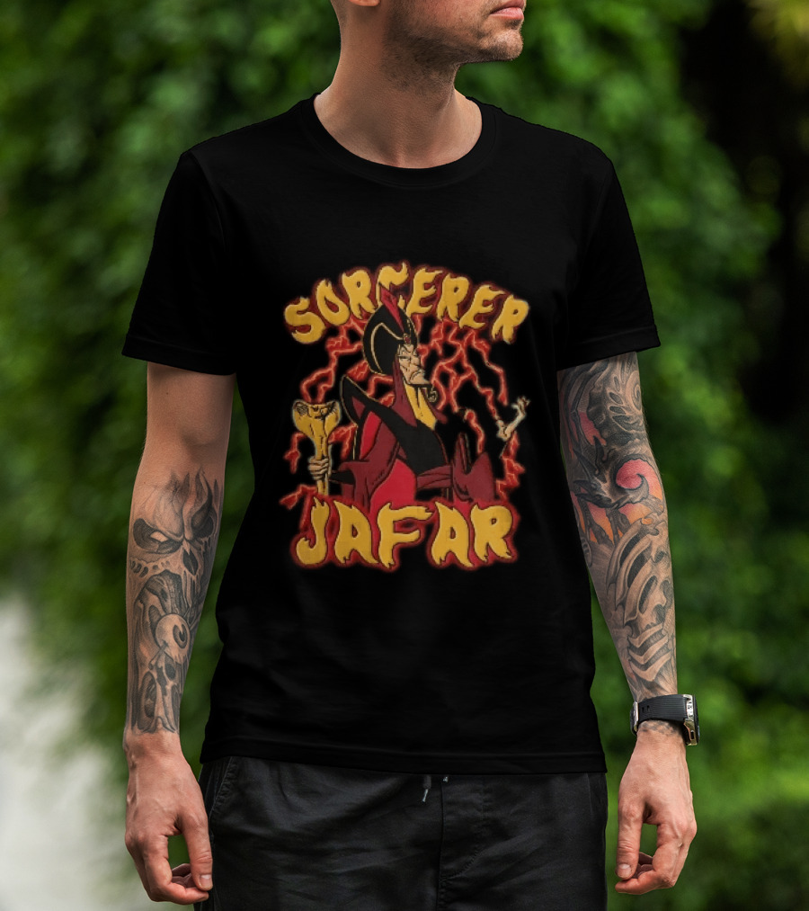 Sorcerer Jafar Holding Cobra Staff Red Lightning Disney Cartoon T-Shirt