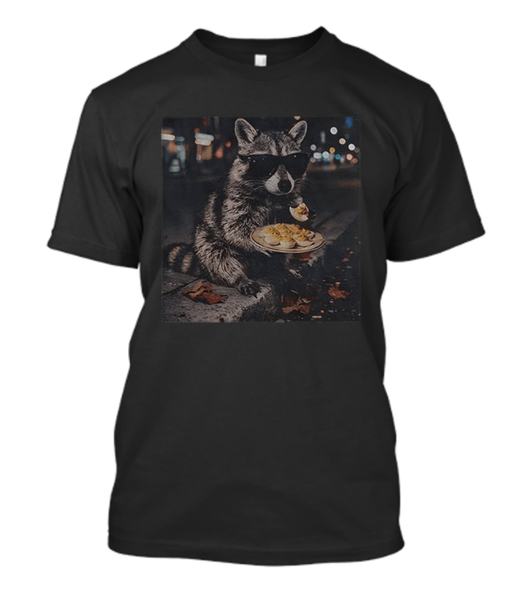 Raccoon Eating Deviled Eggs At Night Wearing Sunglasses T-Shirt