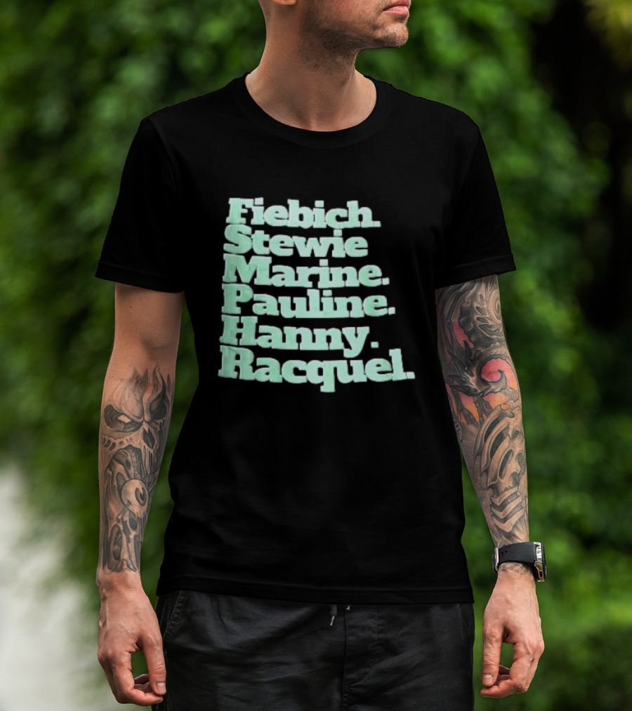 Fiebich Stewie Marine Pauline Hanny Racquel Mint Green Stacked Name List T-Shirt