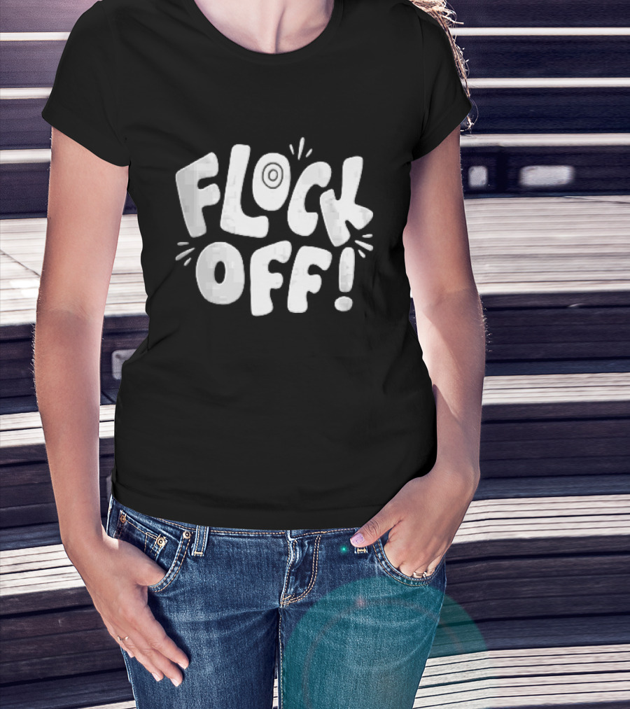 Flock Off! Doodlebymeg White Bubble Lettering With Decorative Sparks T-Shirt