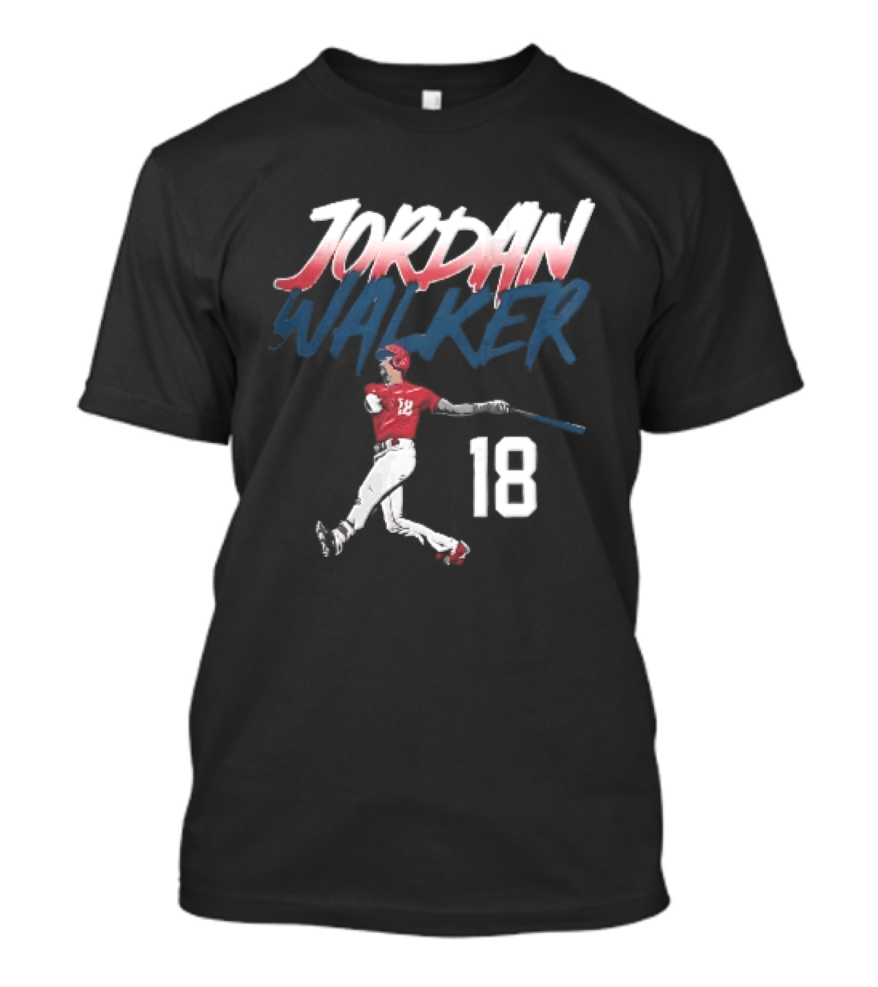 Jordan Walker 18 Baseball Red Uniform Swinging Bat Brush Lettering T-Shirt