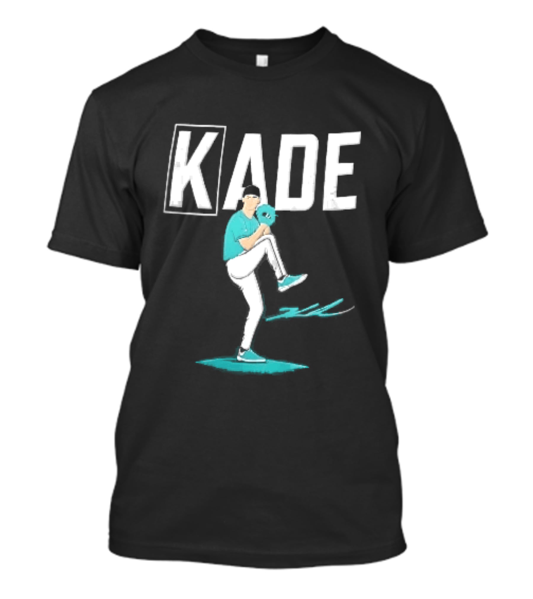 Kade Baseball Pitcher Teal Jersey Mound Action Cartoon T-Shirt