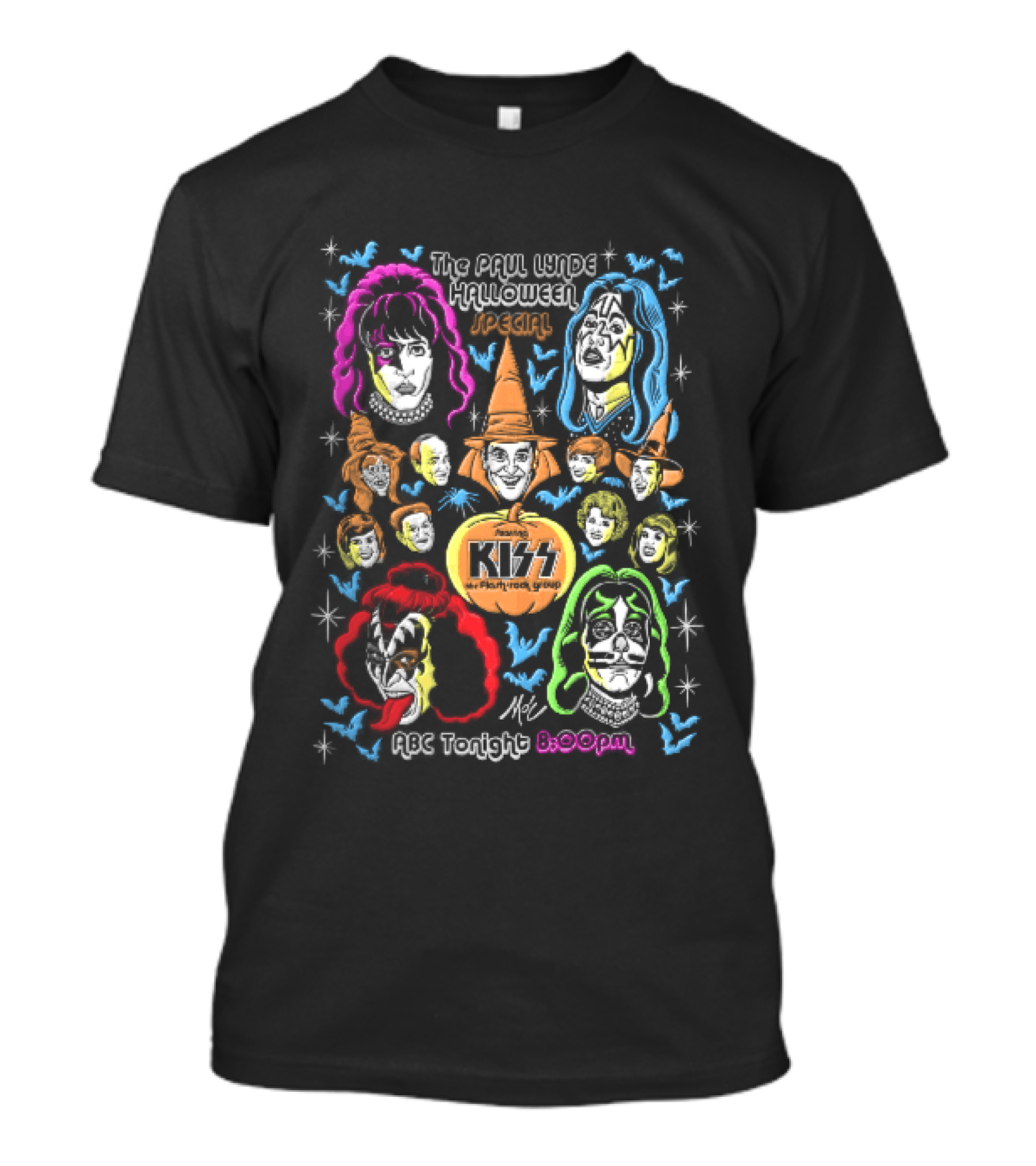 Kiss The Paul Lynde Halloween Special Flash Rock Group ABC Tonight 800pm Cartoon Caricatures Bats T-Shirt