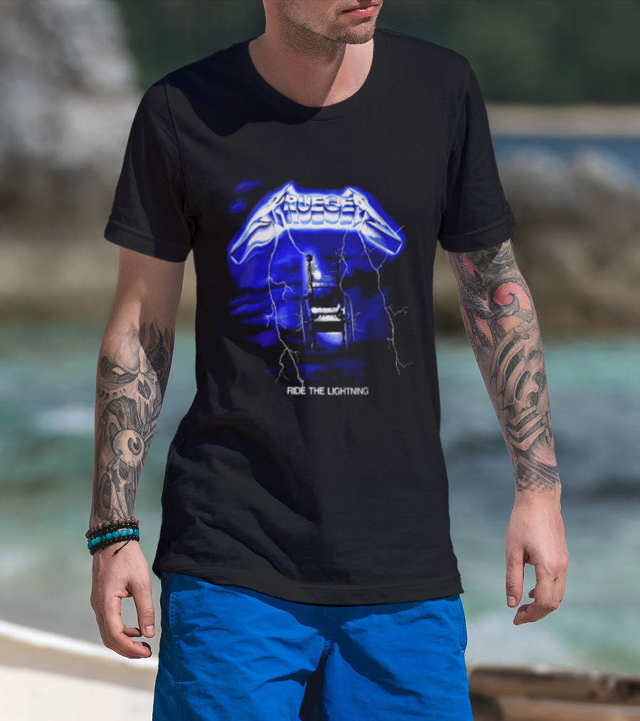 Krueger Ride The Lightning Wheelchair Electric Blue Thunderbolt T-Shirt