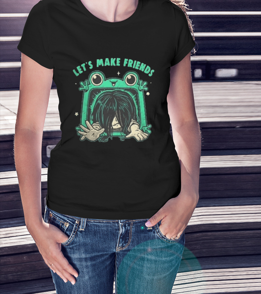 Let's Make Friends Creepy Girl Frog Tv Halftone Cartoon T-Shirt