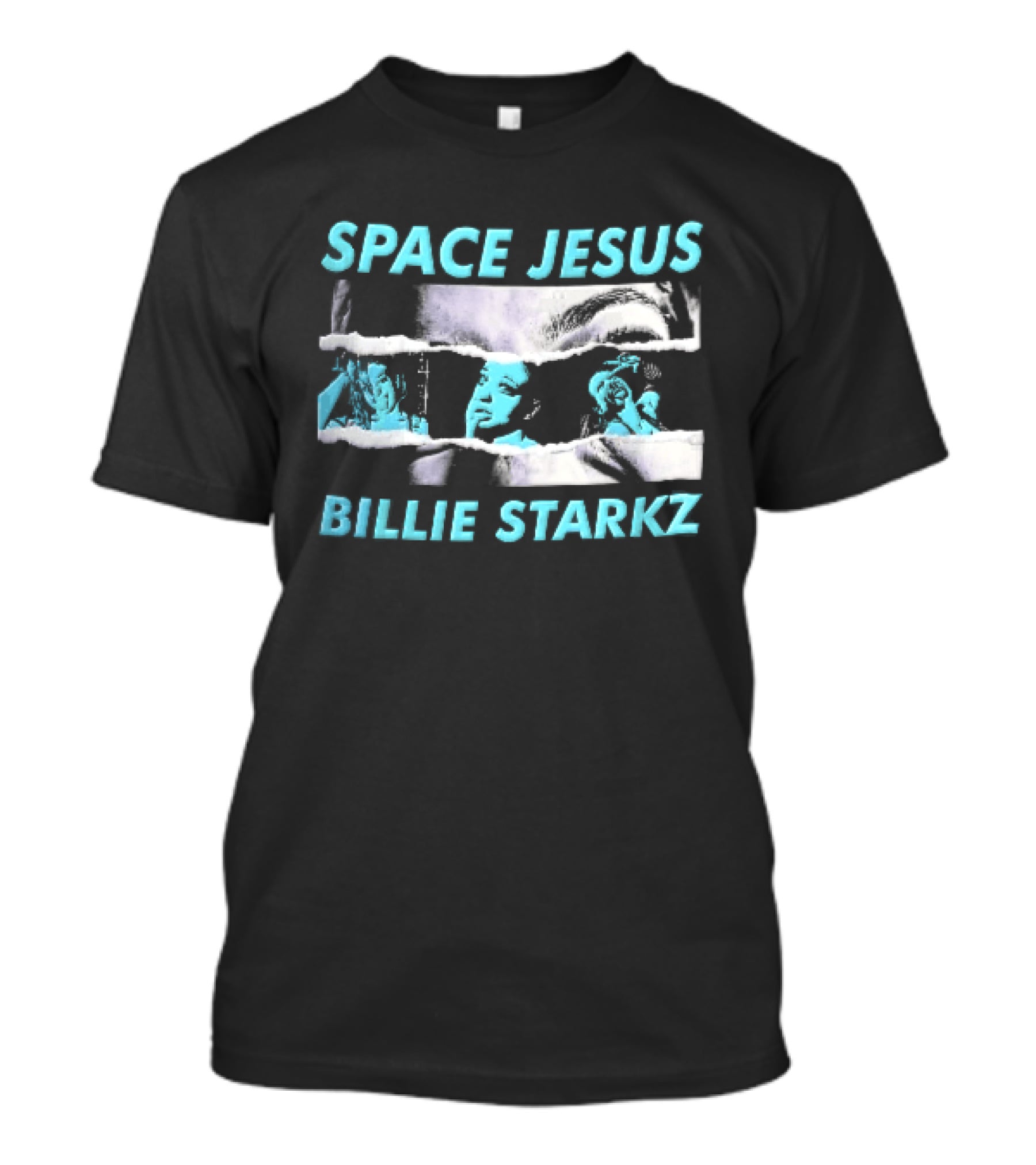 Space Jesus Billie Starkz Cyan Female Portraits T-Shirt