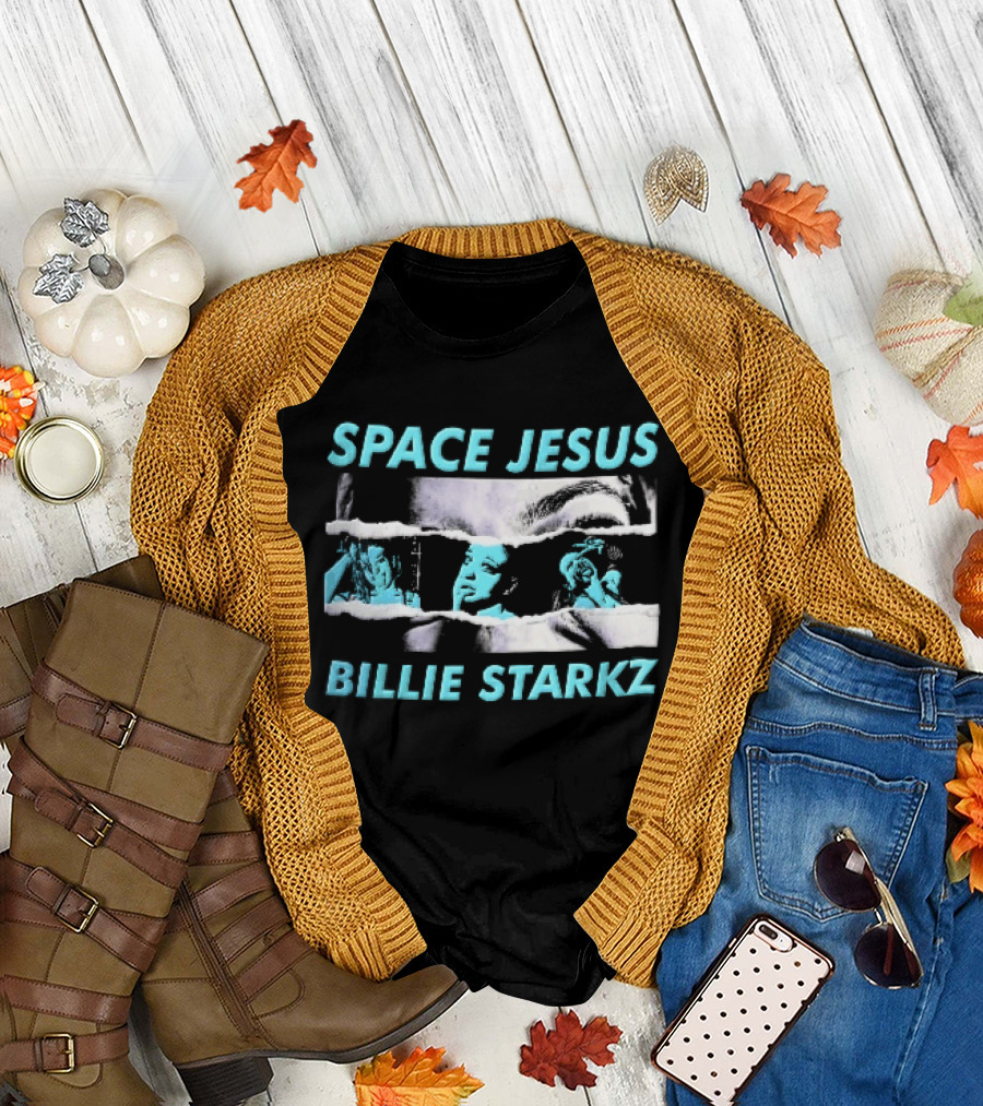 Space Jesus Billie Starkz Cyan Female Portraits T-Shirt