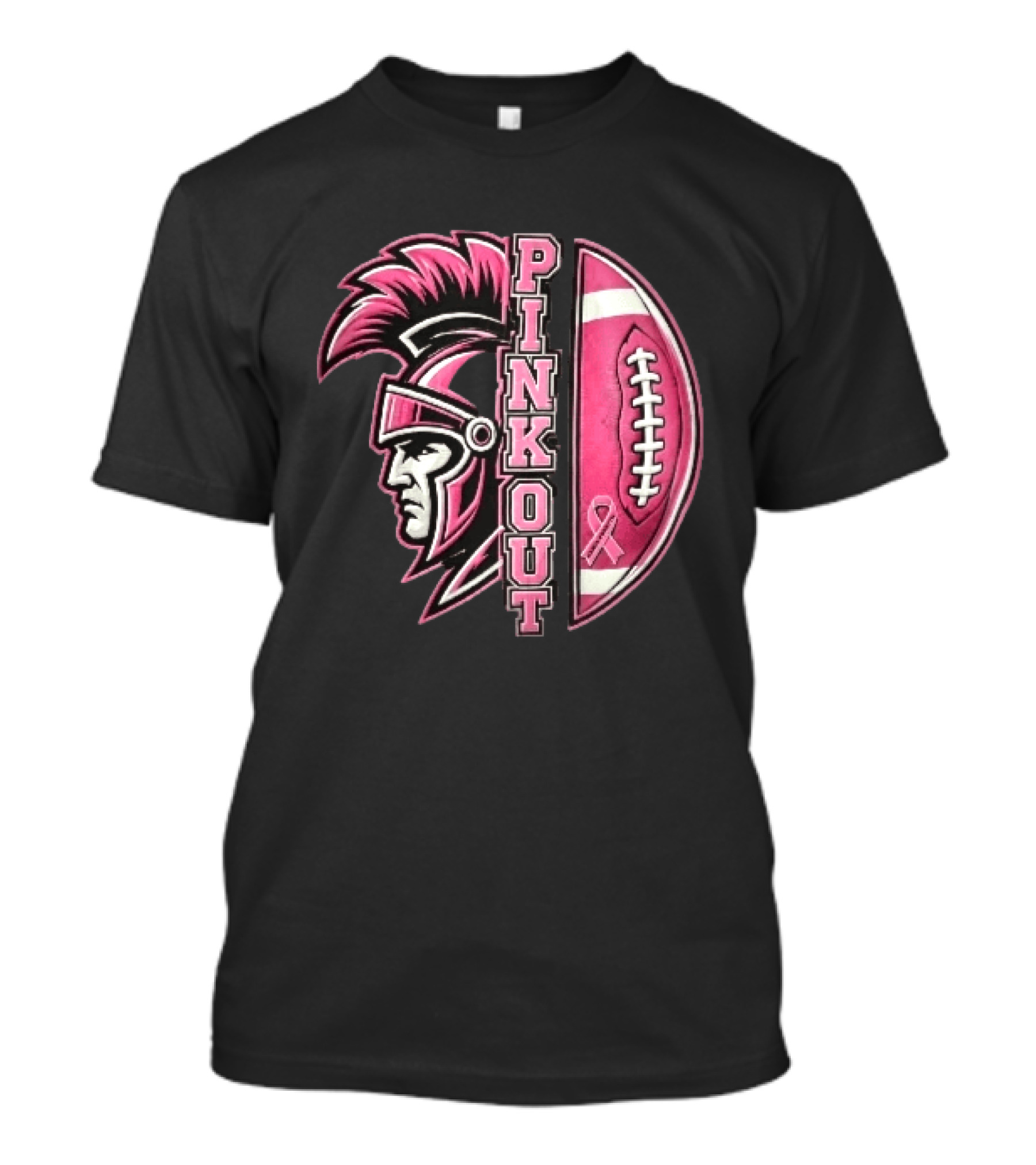 Maroa Forsyth Trojans Pink Out Football Helmet Breast Cancer Awareness Ribbon T-Shirt