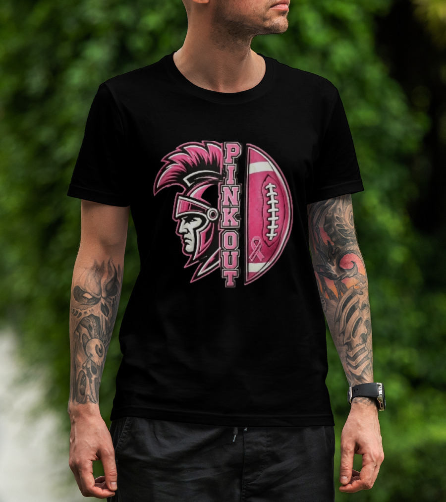 Maroa Forsyth Trojans Pink Out Football Helmet Breast Cancer Awareness Ribbon T-Shirt