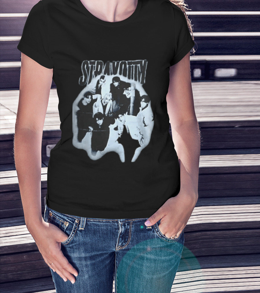 Stravotty K Pop Boy Group Monochrome Distressed Bootleg Photo T-Shirt
