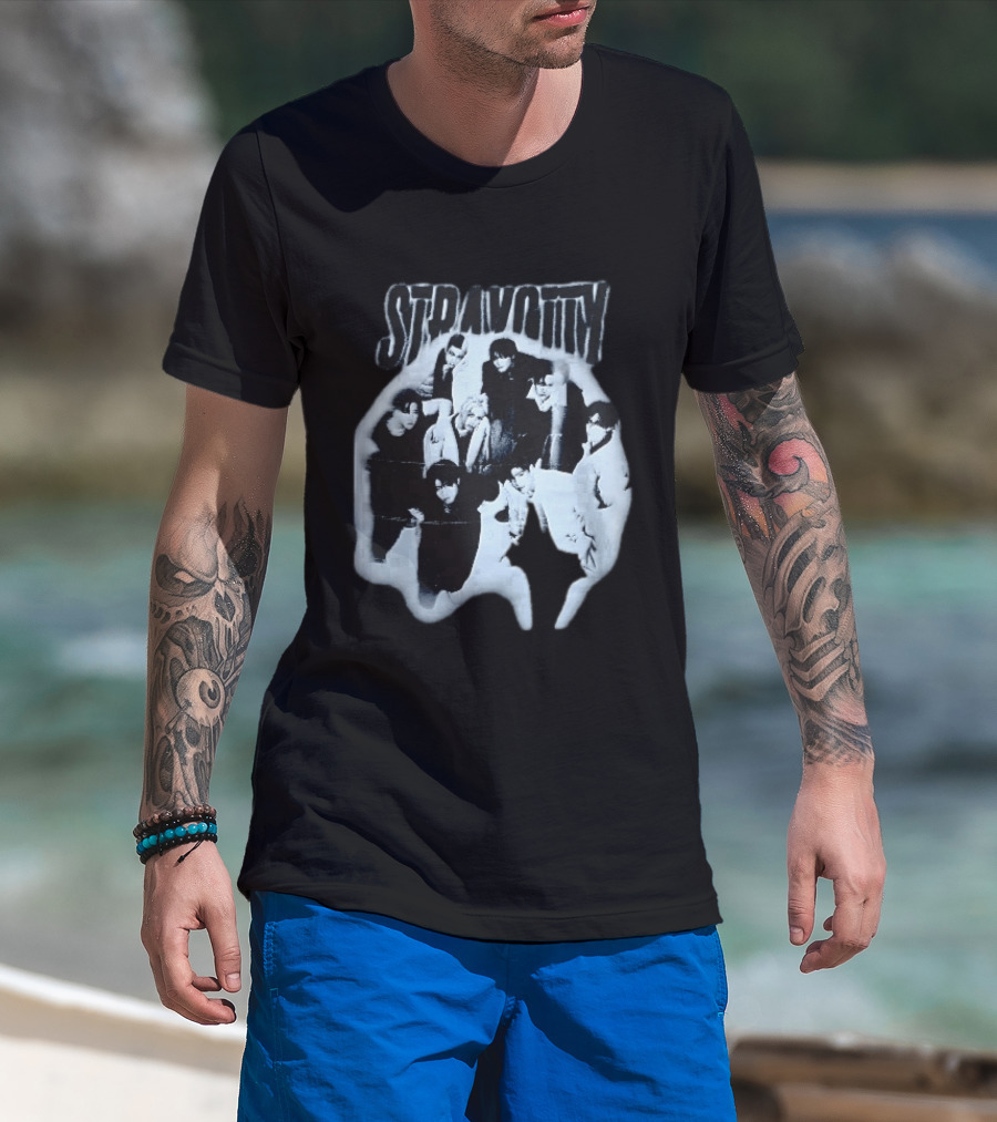 Stravotty K Pop Boy Group Monochrome Distressed Bootleg Photo T-Shirt