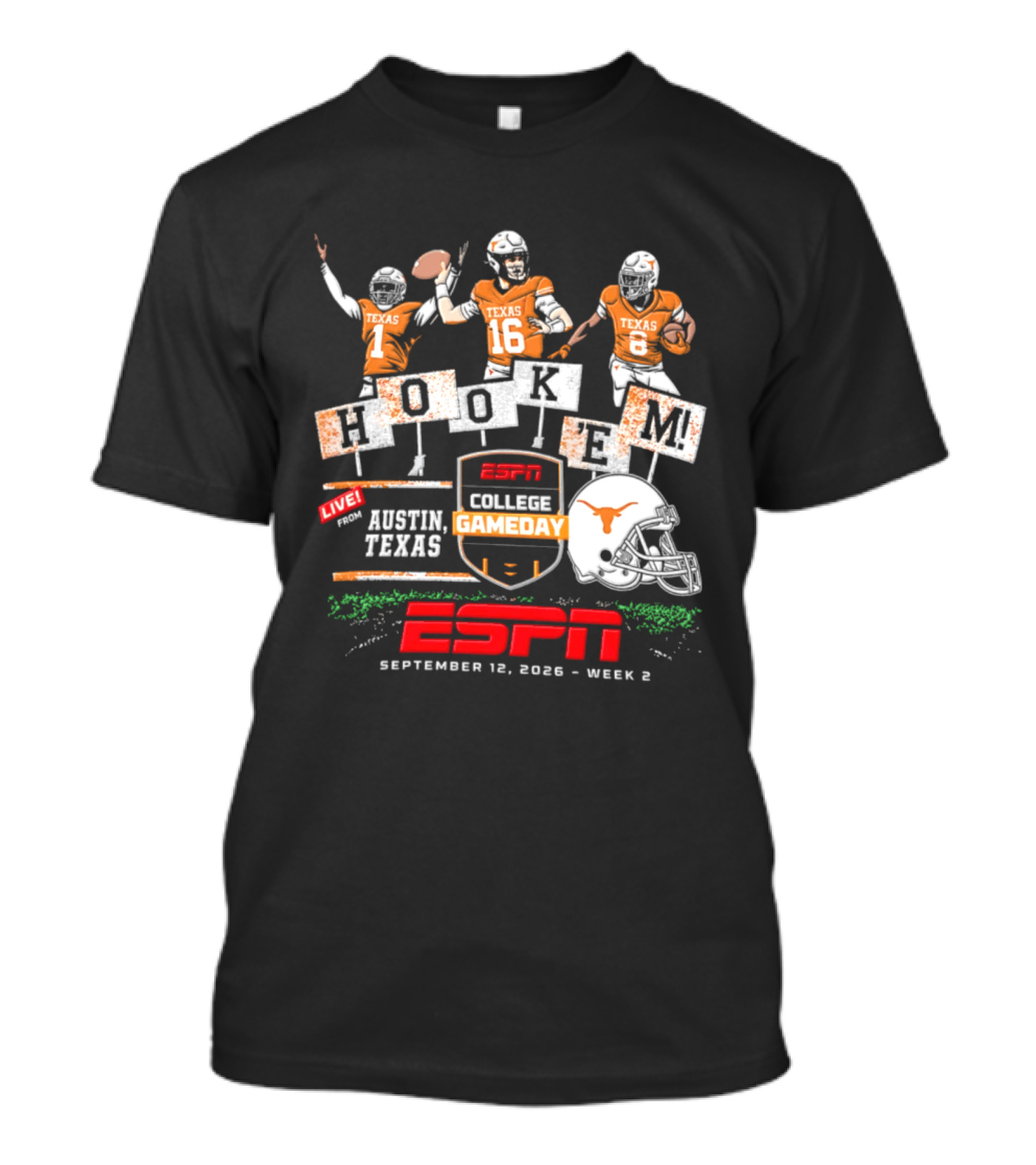 Texas Longhorns Quinn Ewers ESPN College Gameday Hook 'Em Austin Texas 2026 T-Shirt