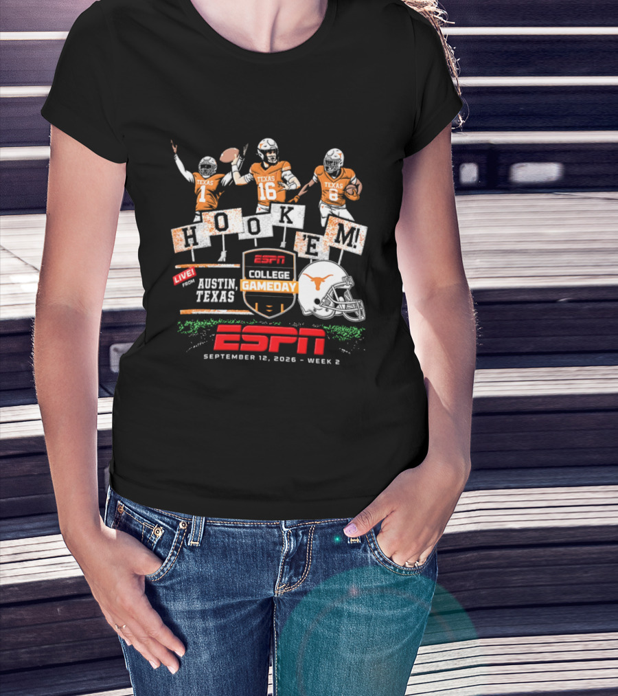 Texas Longhorns Quinn Ewers ESPN College Gameday Hook 'Em Austin Texas 2026 T-Shirt