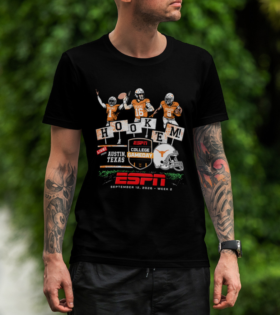 Texas Longhorns Quinn Ewers ESPN College Gameday Hook 'Em Austin Texas 2026 T-Shirt