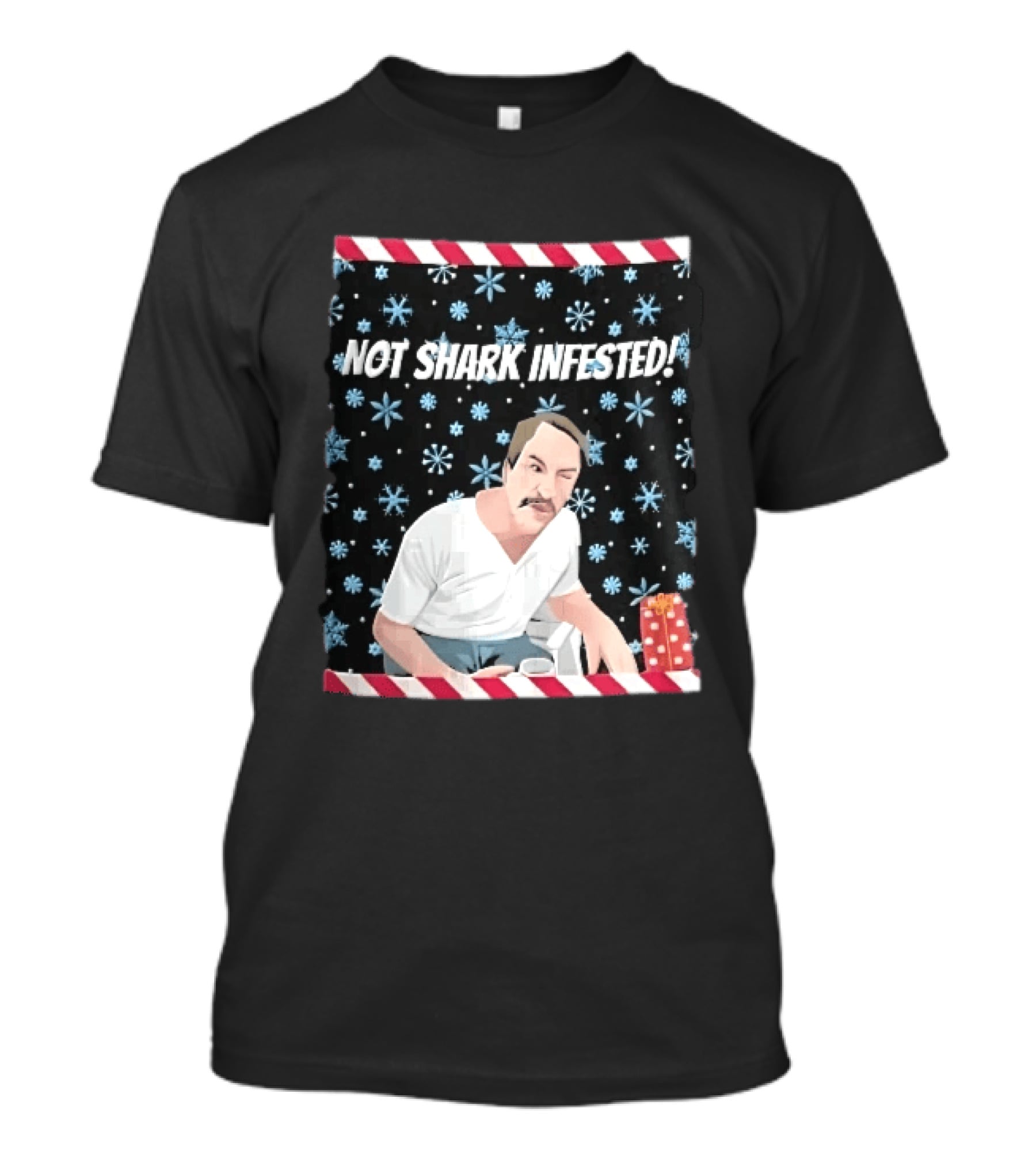 Not Shark Infested Mustache Man Snowflakes Wrapped Present T-Shirt
