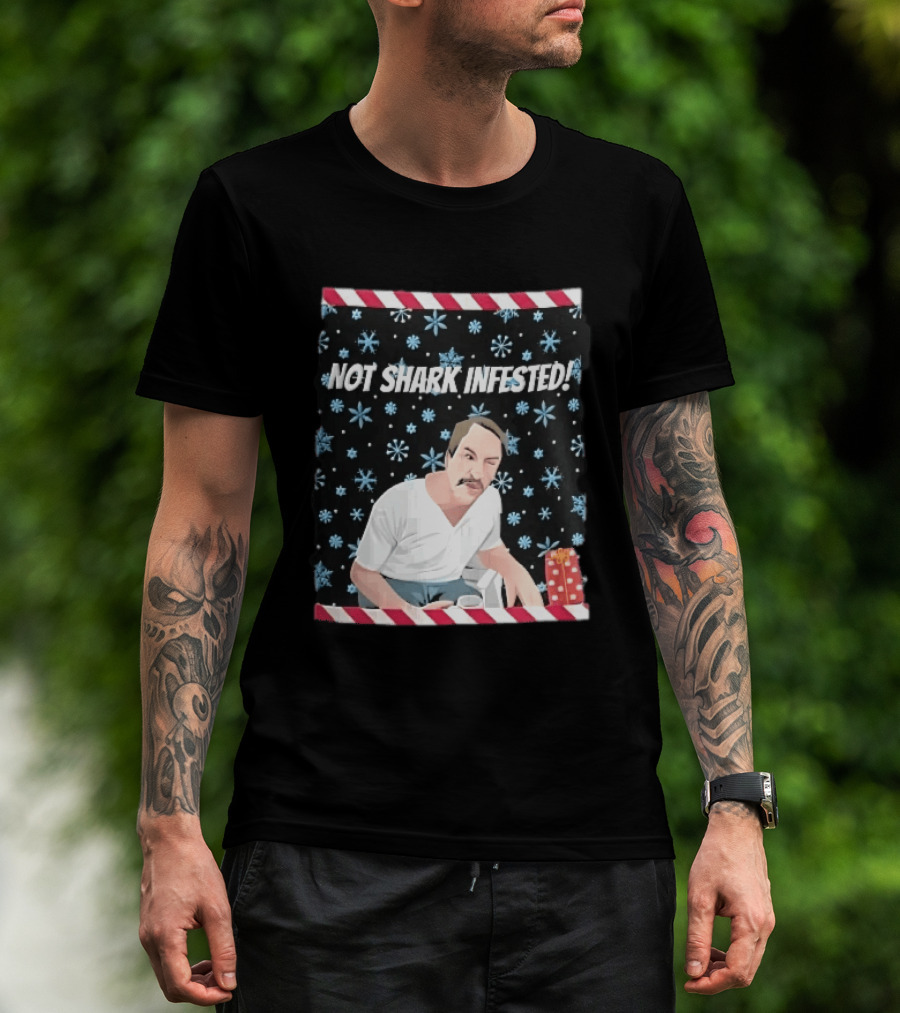 Not Shark Infested Mustache Man Snowflakes Wrapped Present T-Shirt