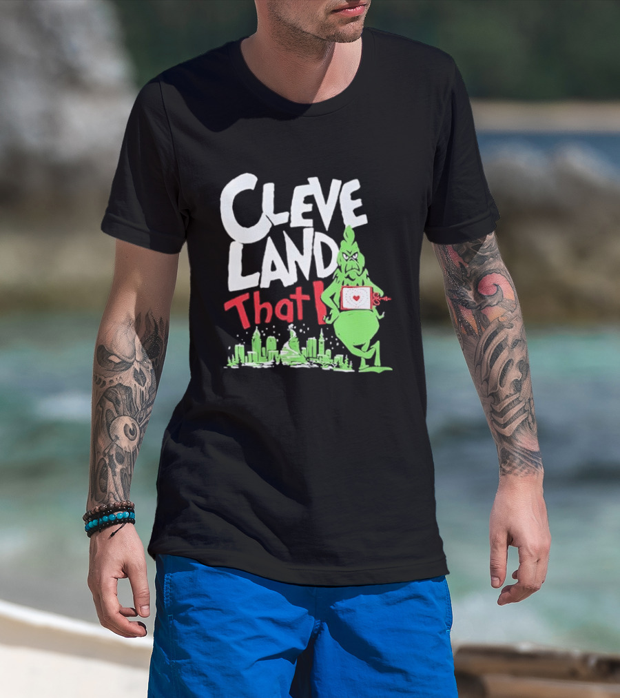 Cleveland That I Grinch Holiday Skyline Sweater T-Shirt