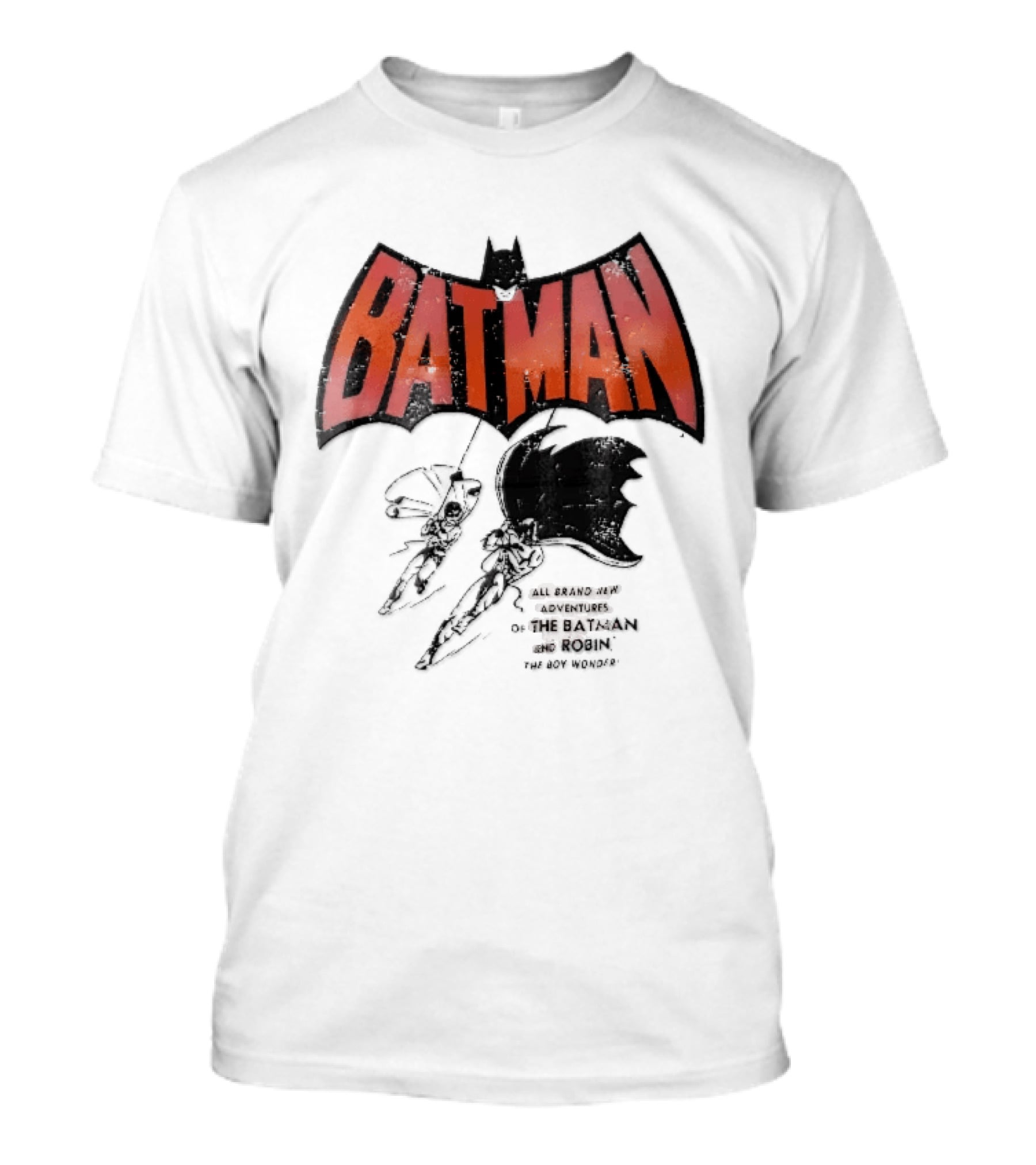 Batman All Brand New Adventures The And Robin Boy Wonder Distressed Line Swinging Capes T-Shirt