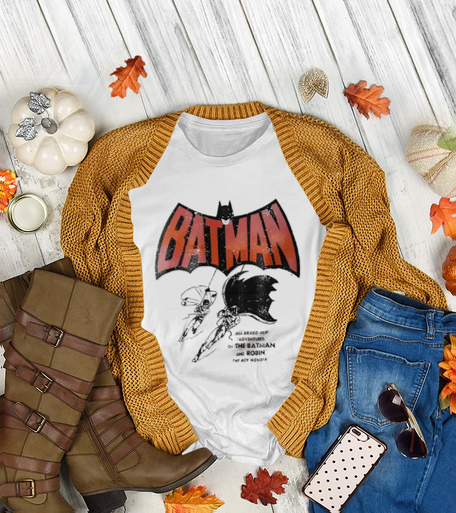 Batman All Brand New Adventures The And Robin Boy Wonder Distressed Line Swinging Capes T-Shirt