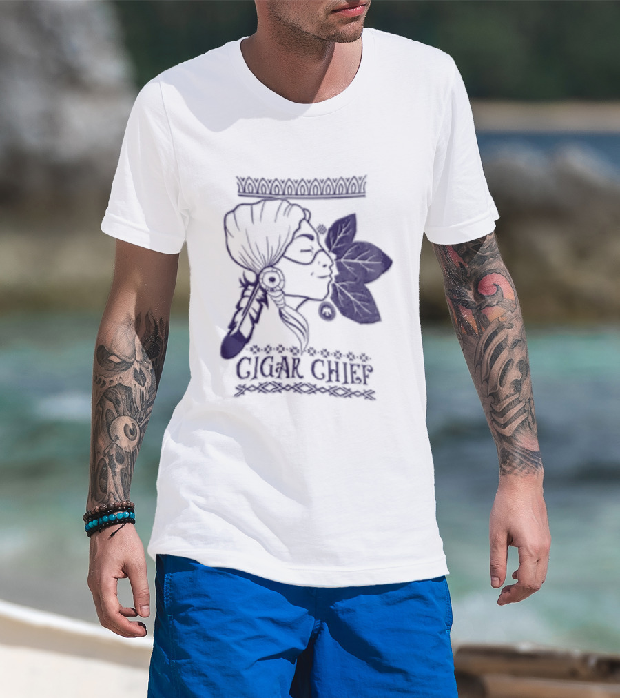Cigar Chief Native American Smoking Profile T-Shirt