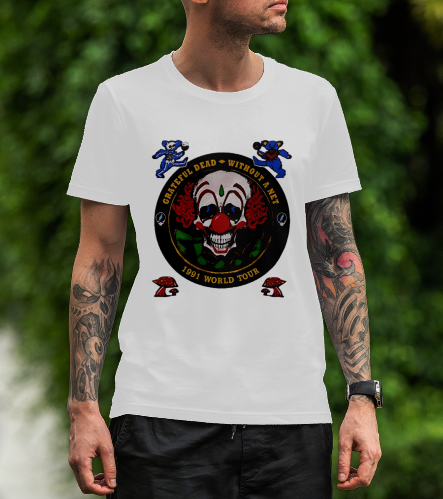 Grateful Dead Clown Skull Without A Net 1991 World Tour Dancing Bear T-Shirt