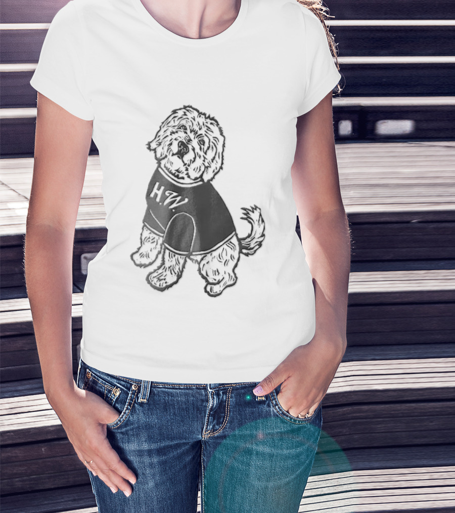 Hw Black White Line Fluffy Dog Sitting T-Shirt