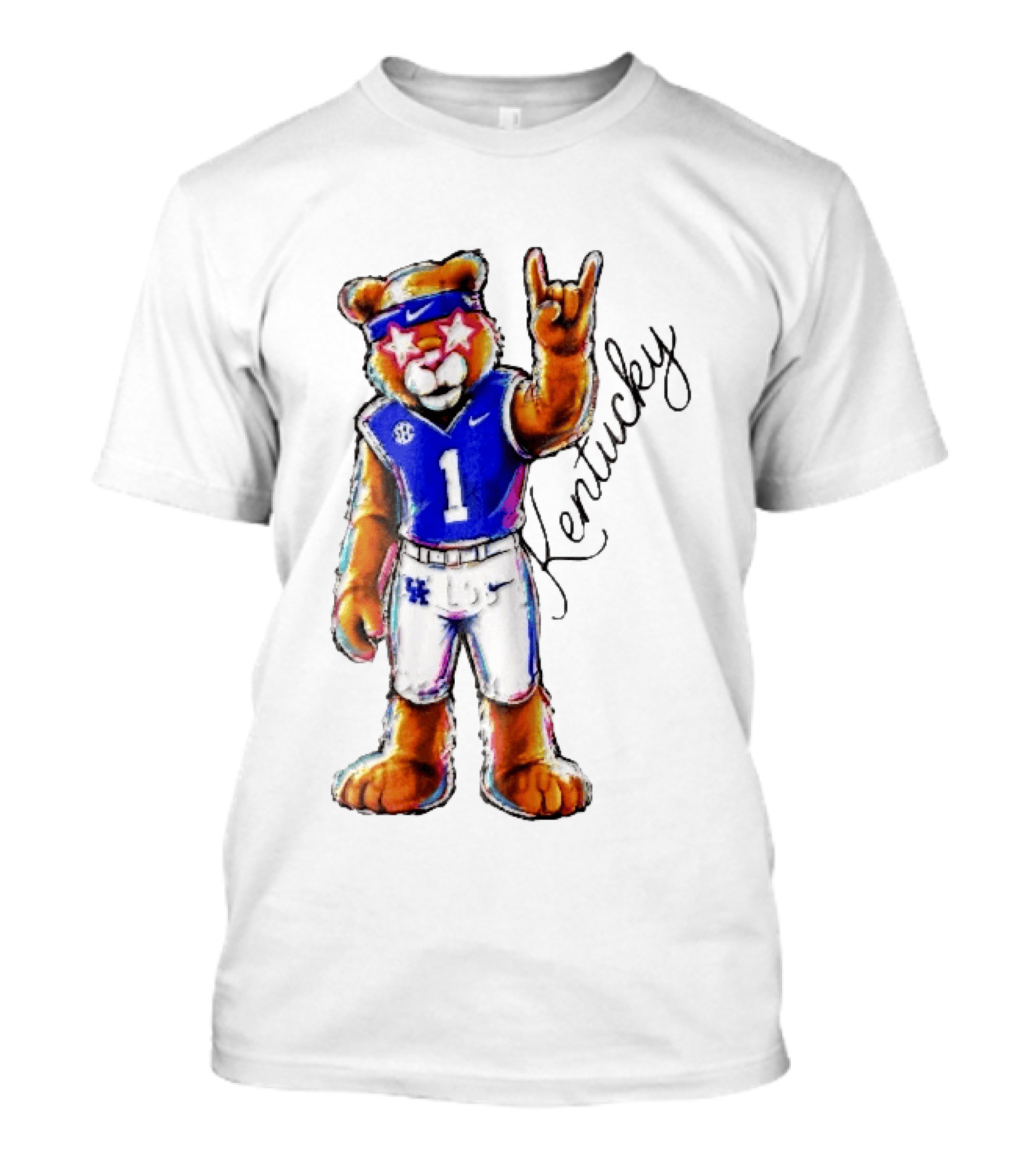 Kentucky Wildcats Mascot NCAA Pink Star Glasses Rock Sign T-Shirt